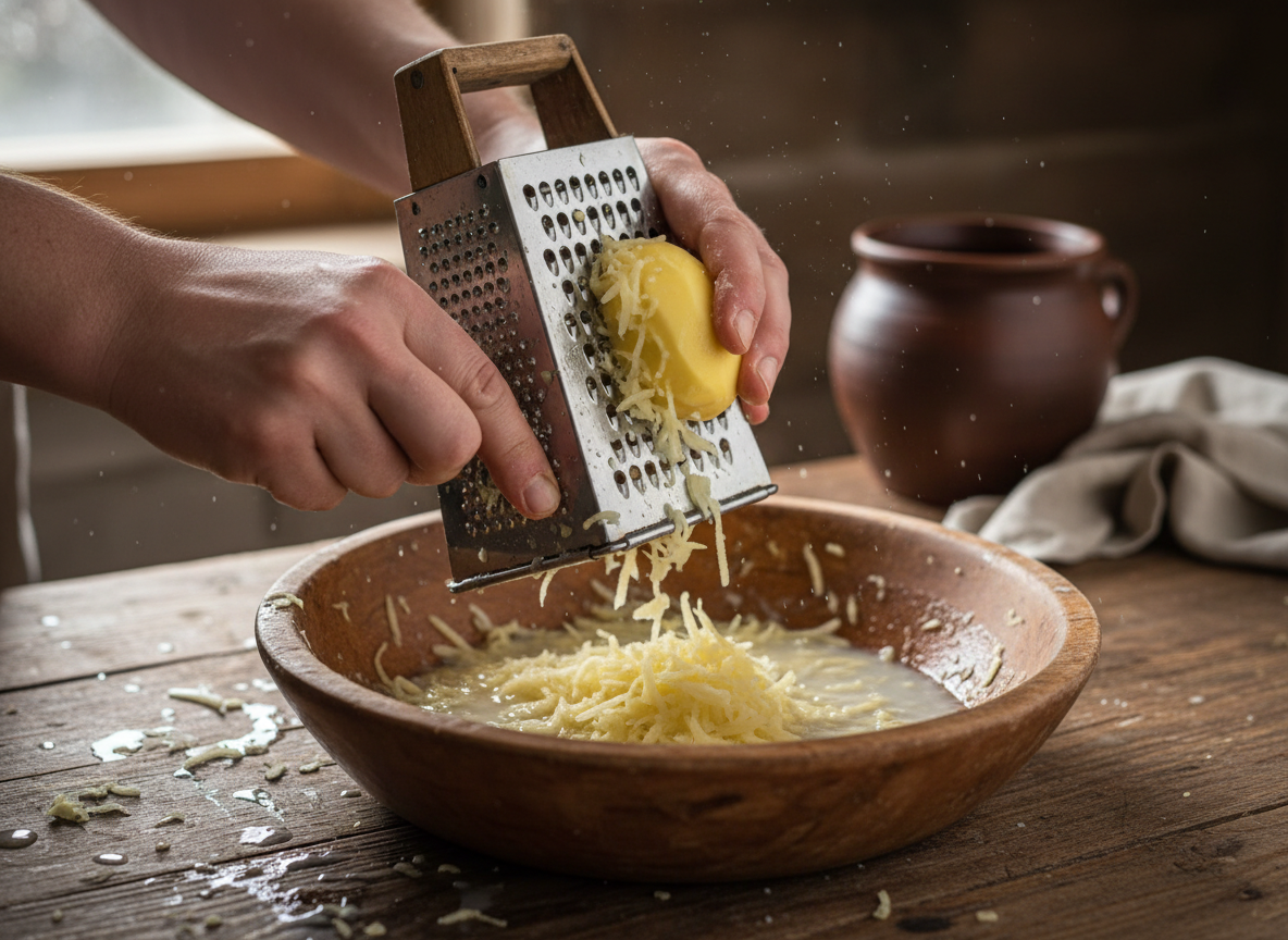 Traditional potato grating for Cepelinai