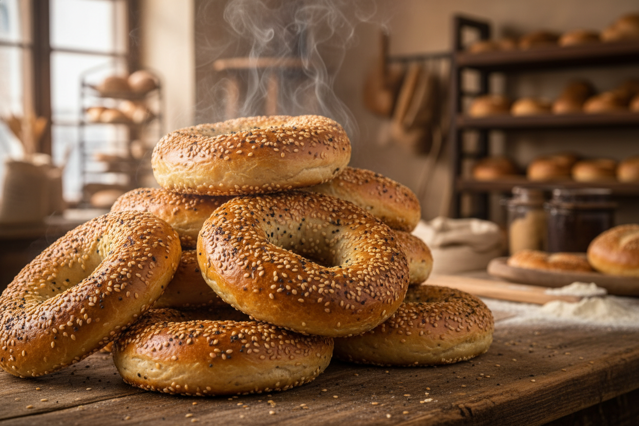 Traditional Litvak beigeliai bagels with seeds