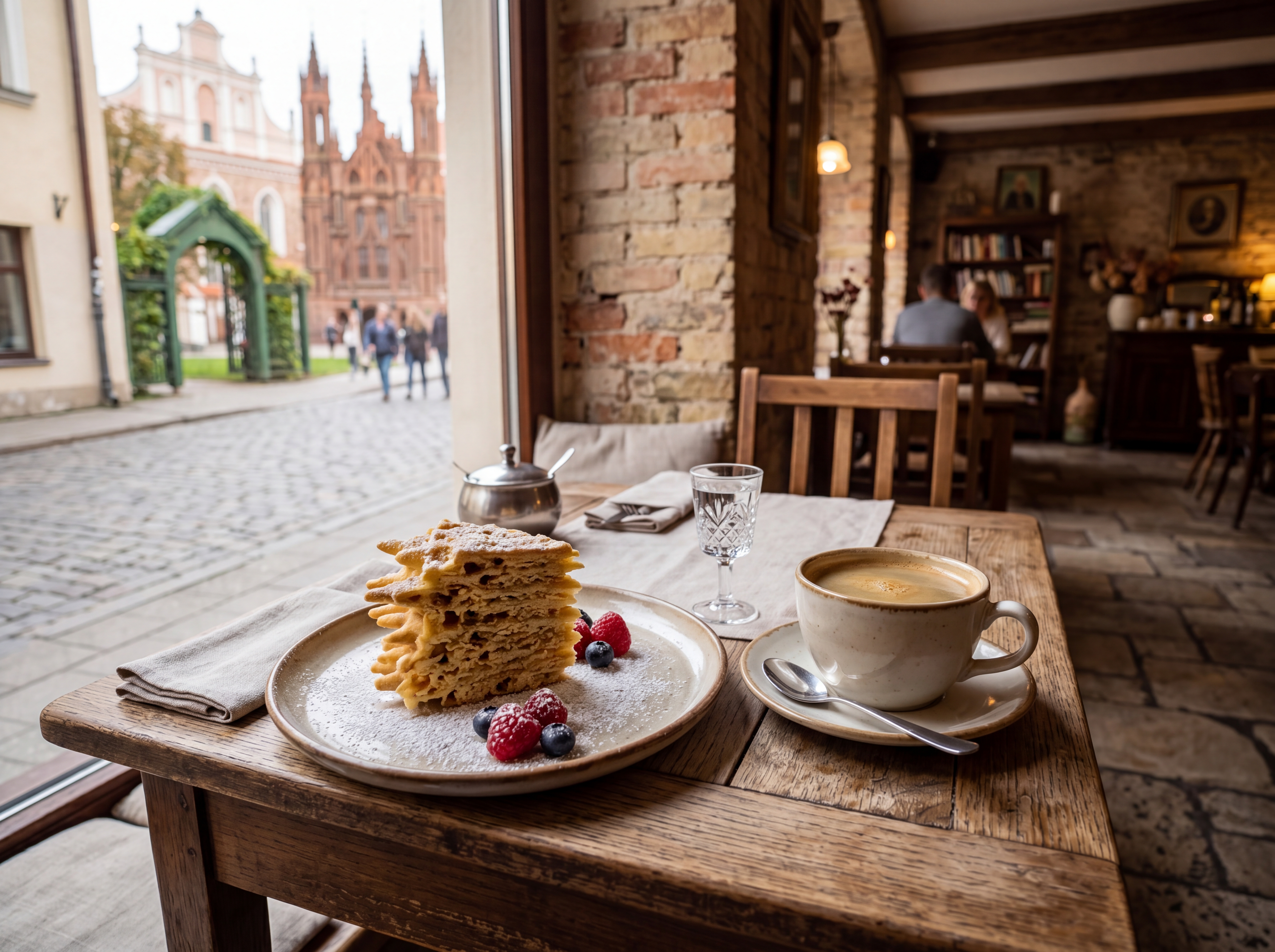 Dessert and coffee in Vilnius cafe