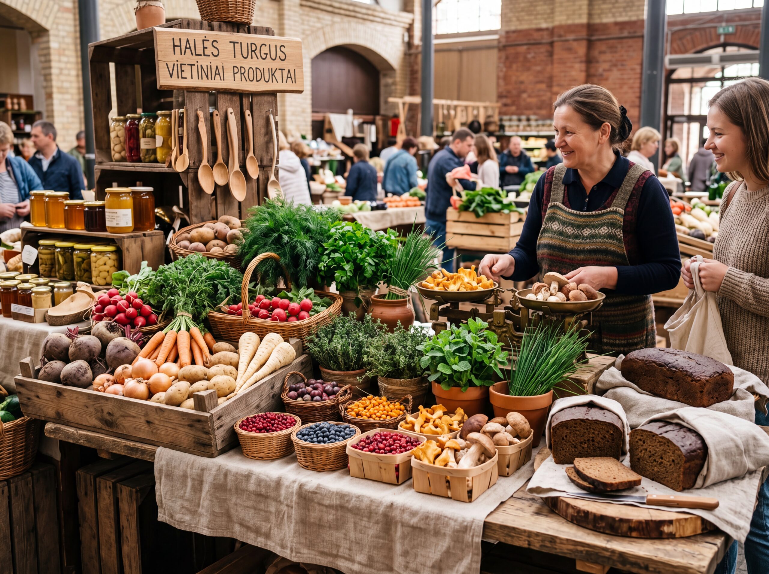 Fresh local ingredients at a traditional market in Vilnius