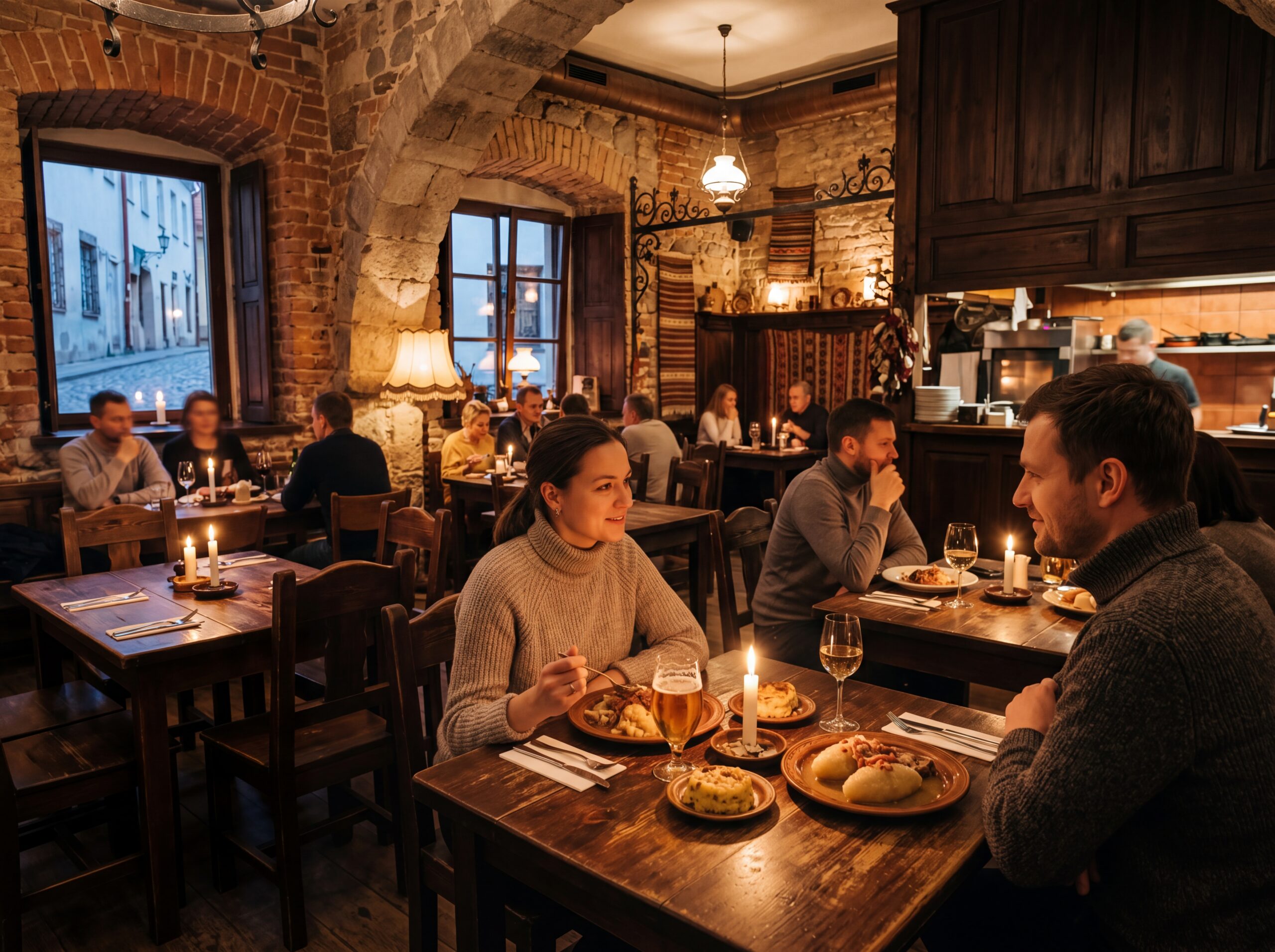 Cozy dining atmosphere in Vilnius old town