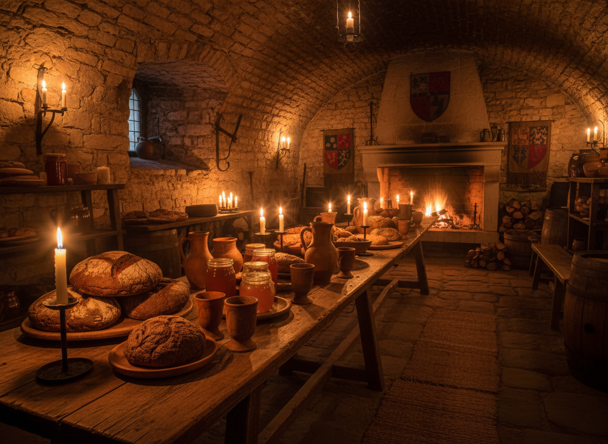 A rustic medieval feast in a Vilnius cellar