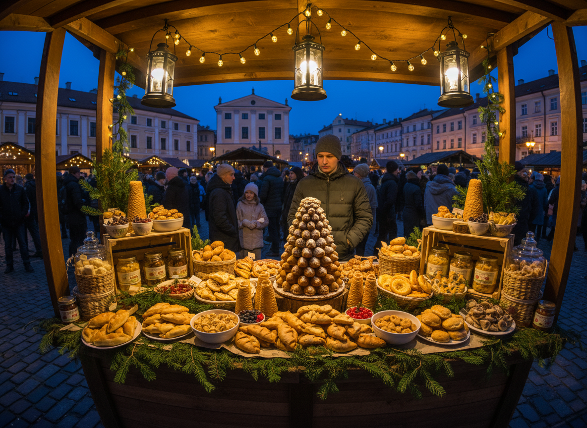 Traditional Lithuanian desserts at a Vilnius night market